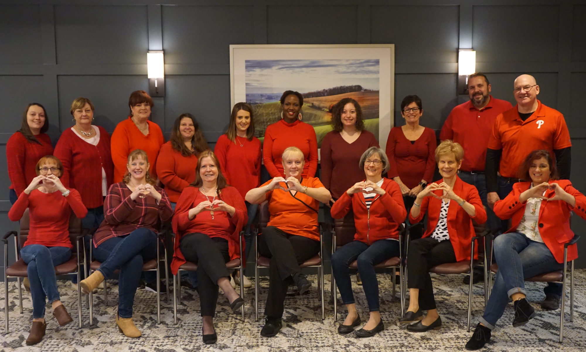 Barclay staff wearing red shirts